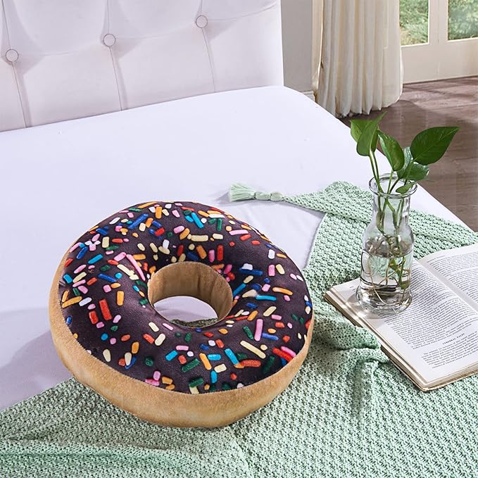 HYSEAS Round Throw Pillow 14 Inch Chocolate Donut, 3D Digital Print Decorative - Image 3