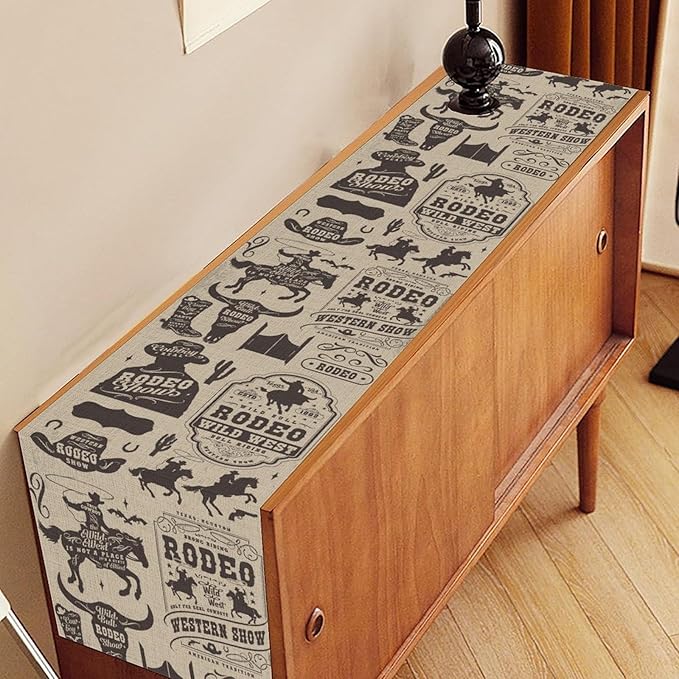 Western Cowboy Table Runner, Rustic Country Cowboy American Wild West Riding - Image 3