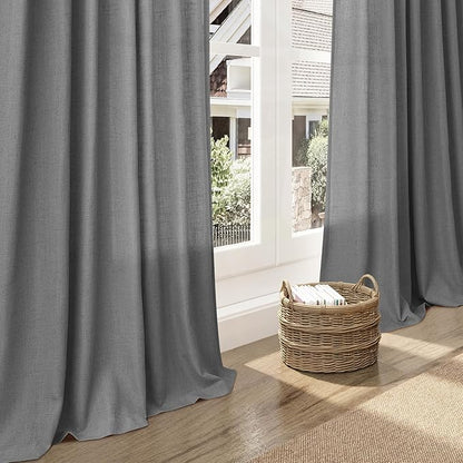 Dark Gery Linen Curtains 90 Inch Length 2 Panel Set - Image 6