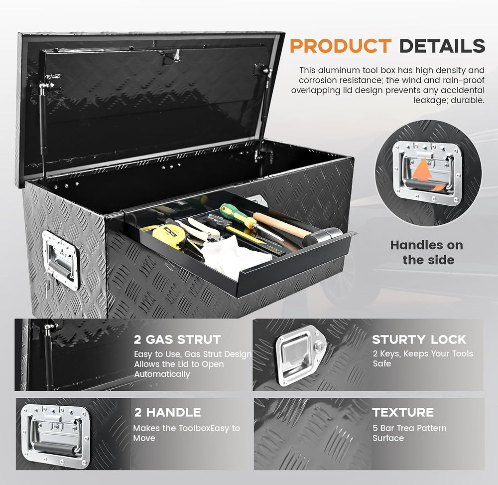 36 Inch Truck Bed Tool Box Aluminum Heavy Duty Trailer Tool Box with Sliding ...