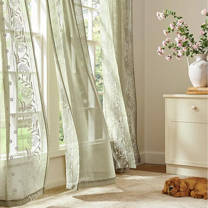 jinchan Winslow Sage Sheer Curtains 84 Inch - Image 4