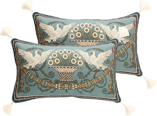 Green Throw Pillow Covers Set of 2, French Farmhouse by bilingaier