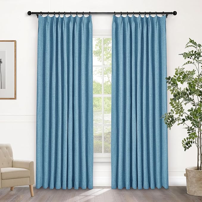 Macochico 100% Blackout Pinch Pleated Linen Curtains Thermal Window Treatments by Macochico