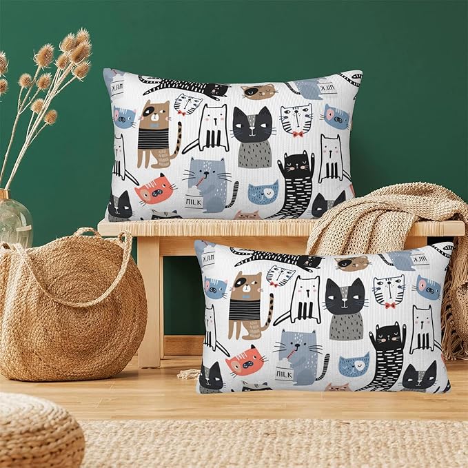 Throw Pillow Cover Case Funny Cats Pillow Covers 20x12 Inch Set of 2, Soft - Image 6