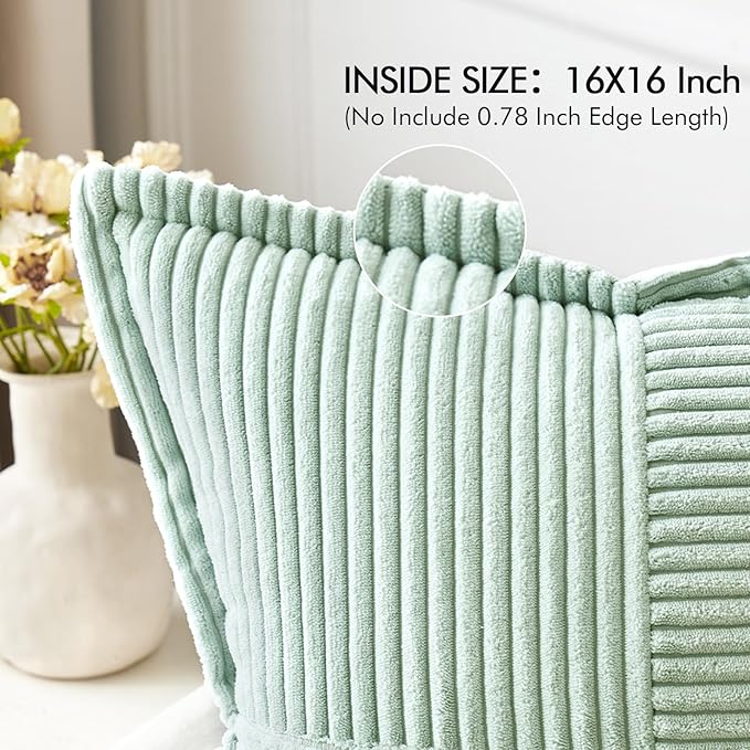 MIULEE Mint Green Corduroy Pillow Covers 16x16 Inch - Image 2
