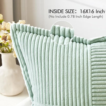 MIULEE Mint Green Corduroy Pillow Covers 16x16 Inch - Image 2