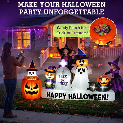 9 FT Long Halloween Animated Ghost Pumpkin Witch Tombstone Cat Inflatables
