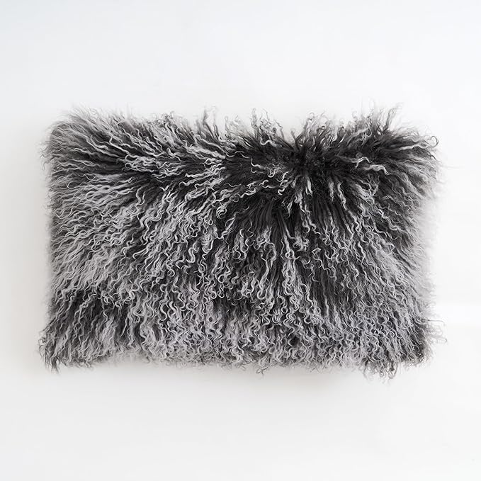 Genuine Mongolian Lamb Fur Pillow Cover – 12"x20" Rectangular Cushion Case – by Unknown