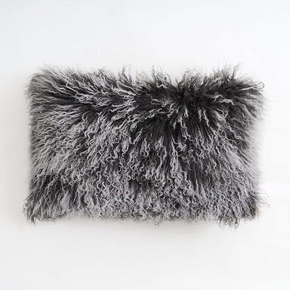 Genuine Mongolian Lamb Fur Pillow Cover – 12"x20" Rectangular Cushion Case – by Unknown