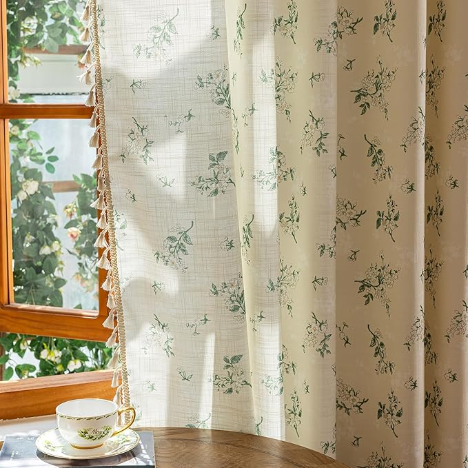 ENJOYBRIDAL White Floral 63 Inch Curtains 2 Panel Set Bedroom Tassel Drapes - Image 5