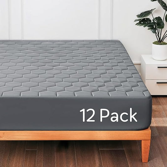 Hearth & Harbor 12 Pack Twin Size Quilted Fitted Mattress Pad Cover, 100% by HearthHarbor
