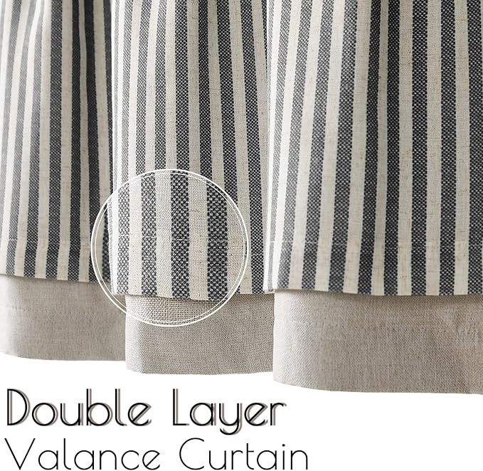 jinchan Linen Striped Valance for Windows 18 Inch Blackout Drapes for Small - Image 4