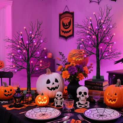 Halloween Decorations Indoor-2 Pack 24 Inch Lighted Black Halloween Tree