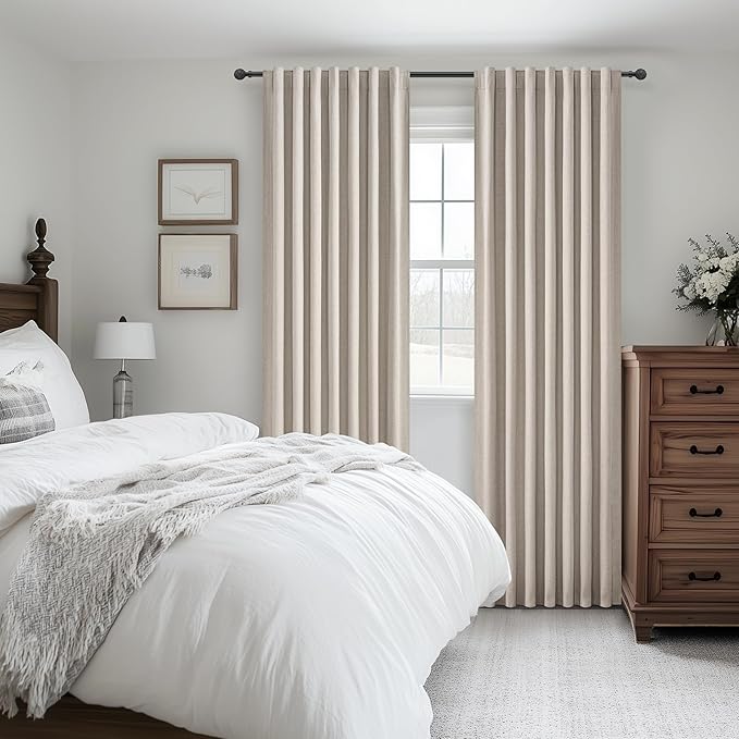 Grey Flax Curtains 86 inch Length 2 Panels Set, Hook Belt&Rod Pocket White - Image 8