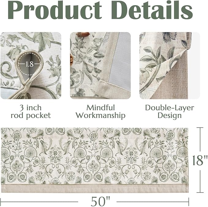 jinchan Linen Valance Kitchen Curtain Pack of 2 Double Layer 18 Inch - Image 7