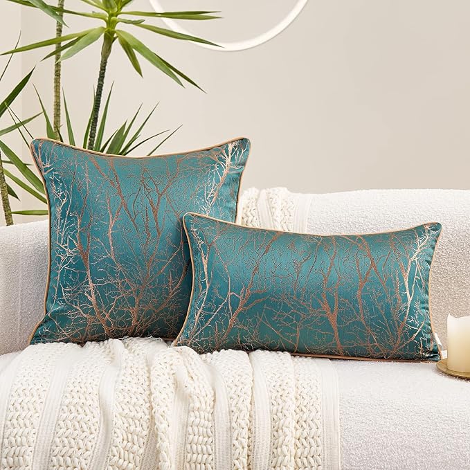 Avigers 12 x 20 Inch Rectangle Teal Green Brown Gold Tree Branch Embroidery - Image 6