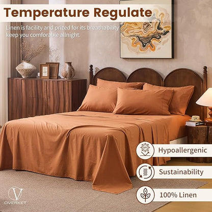 100% Linen Sheets King Size, Breathable & Durable 4-Piece Bed Flax Sheet Set - Image 5
