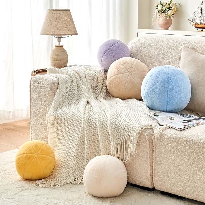 Uvvyui Beige Ball Pillow, Ball Shaped Pillow Plush Cushion - Image 5