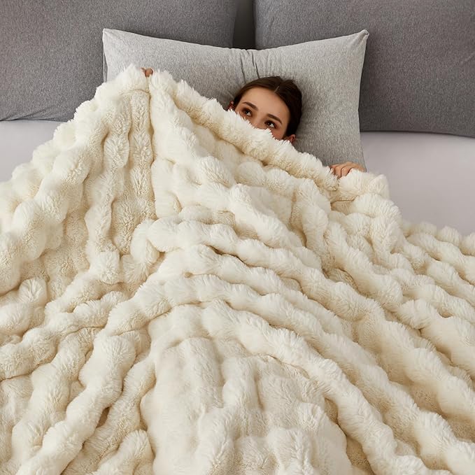 COOVA Faux Fur Throw Blanket for Couch, Cozy Soft and Fuzzy Plush Rabbit Fur - Image 4