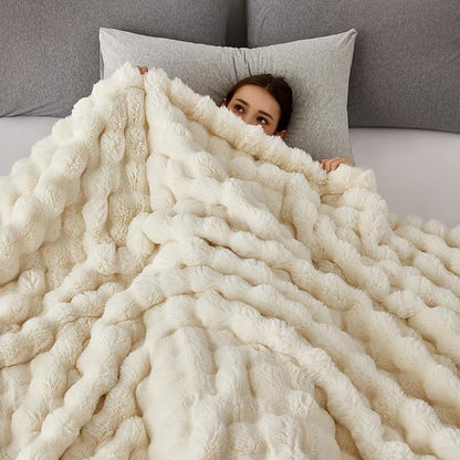 COOVA Faux Fur Throw Blanket for Couch, Cozy Soft and Fuzzy Plush Rabbit Fur - Image 4