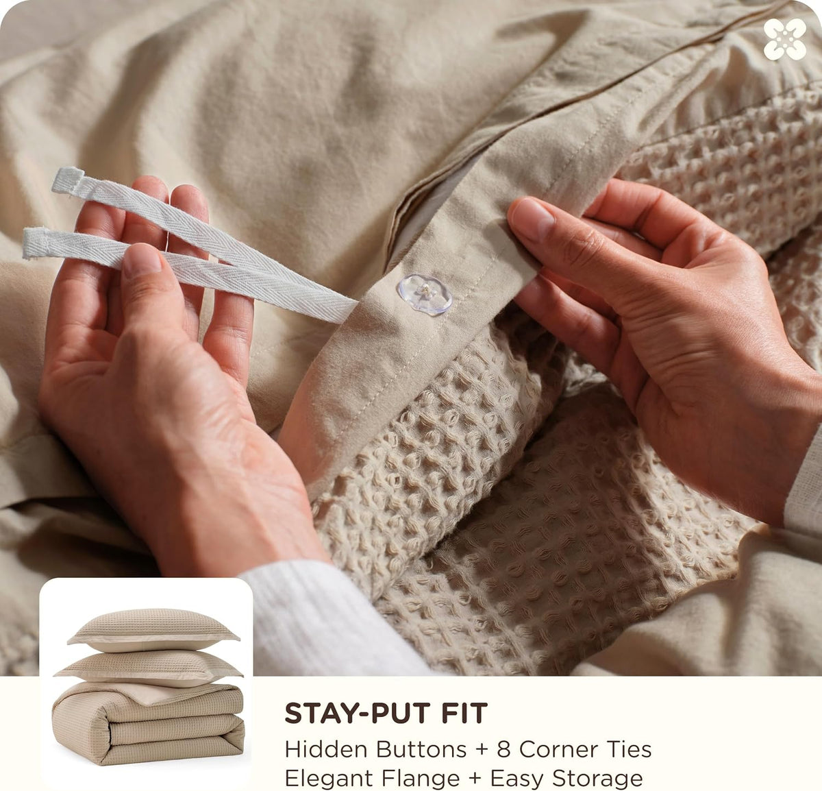bedsure purewoven 3 pieces 100% cotton waffle duvet showing dimensions
