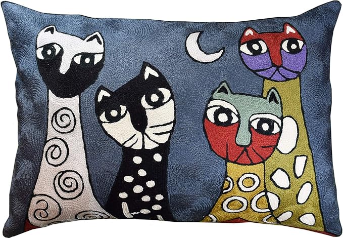 Lumbar Picasso Cat Pillow Cover Dark Gray Kitty Pillowcase Cute Cats Abstract by Kashmir+Designs