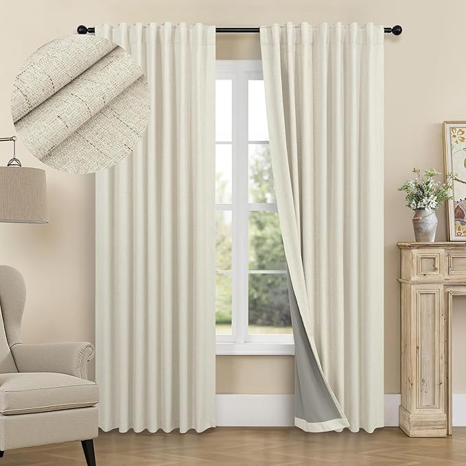Black Out Burlap Curtains 63 Inch Long Faux Linen Farmhouse Bedroom Blackout by Pitalk