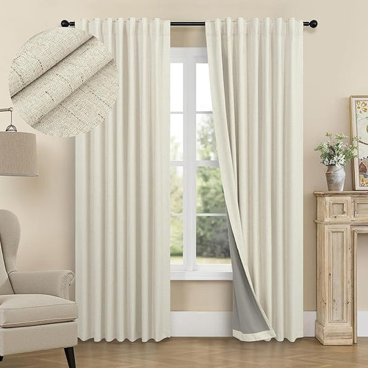Black Out Burlap Curtains 63 Inch Long Faux Linen Farmhouse Bedroom Blackout by Pitalk