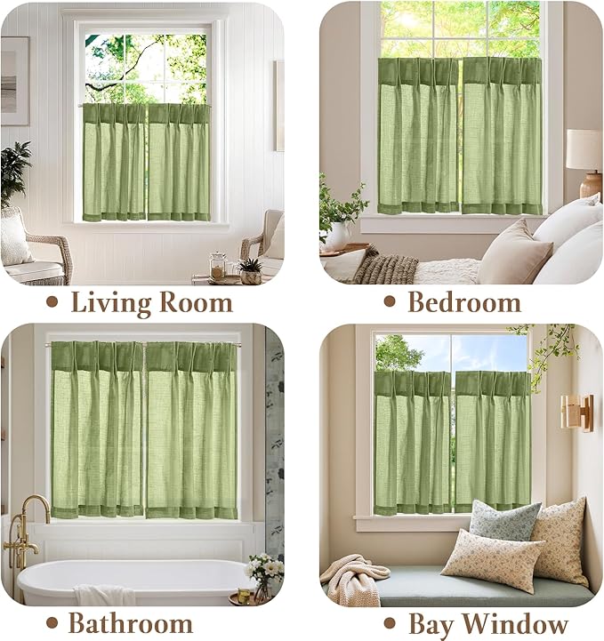 jinchan Linen Pinch Pleated Kitchen Curtains 36 Inch 2 Panels, Natural Linen - Image 6