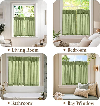 jinchan Linen Pinch Pleated Kitchen Curtains 36 Inch 2 Panels, Natural Linen - Image 6