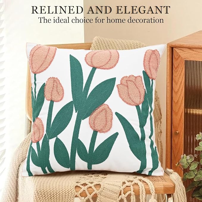 Embroidered Floral Pillow Case Spring Romantic Flower Throw Pillow Cover Soft - Image 3