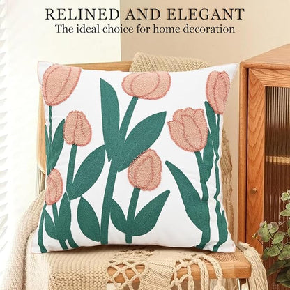 Embroidered Floral Pillow Case Spring Romantic Flower Throw Pillow Cover Soft - Image 3