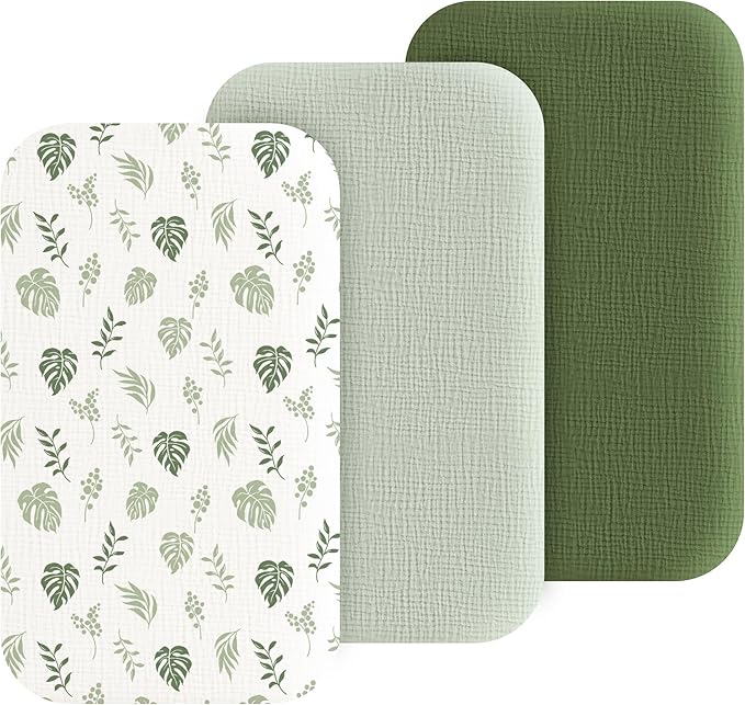 Muslin Bedside Sleeper Bassinet Fitted Sheets, 3 Pack Cotton Baby Sheet by Coreeky