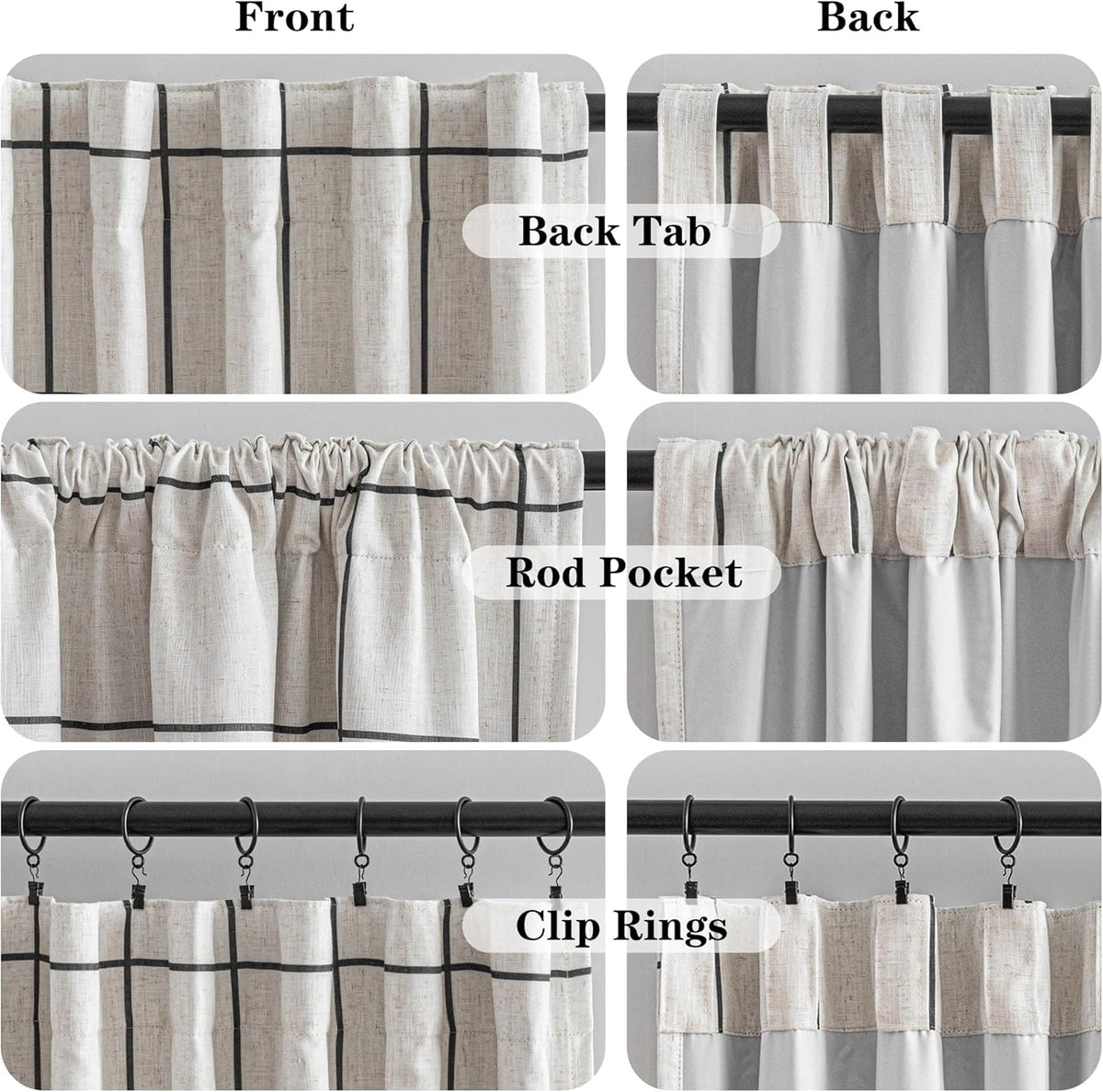 mysky home 100% blackout plaid linen curtains 63, package contents