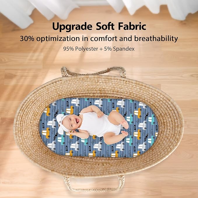 Baby Bassinet Sheets Girl Boy, Fitted Bassinet Sheet Set 3 Pack Bassinet - Image 3