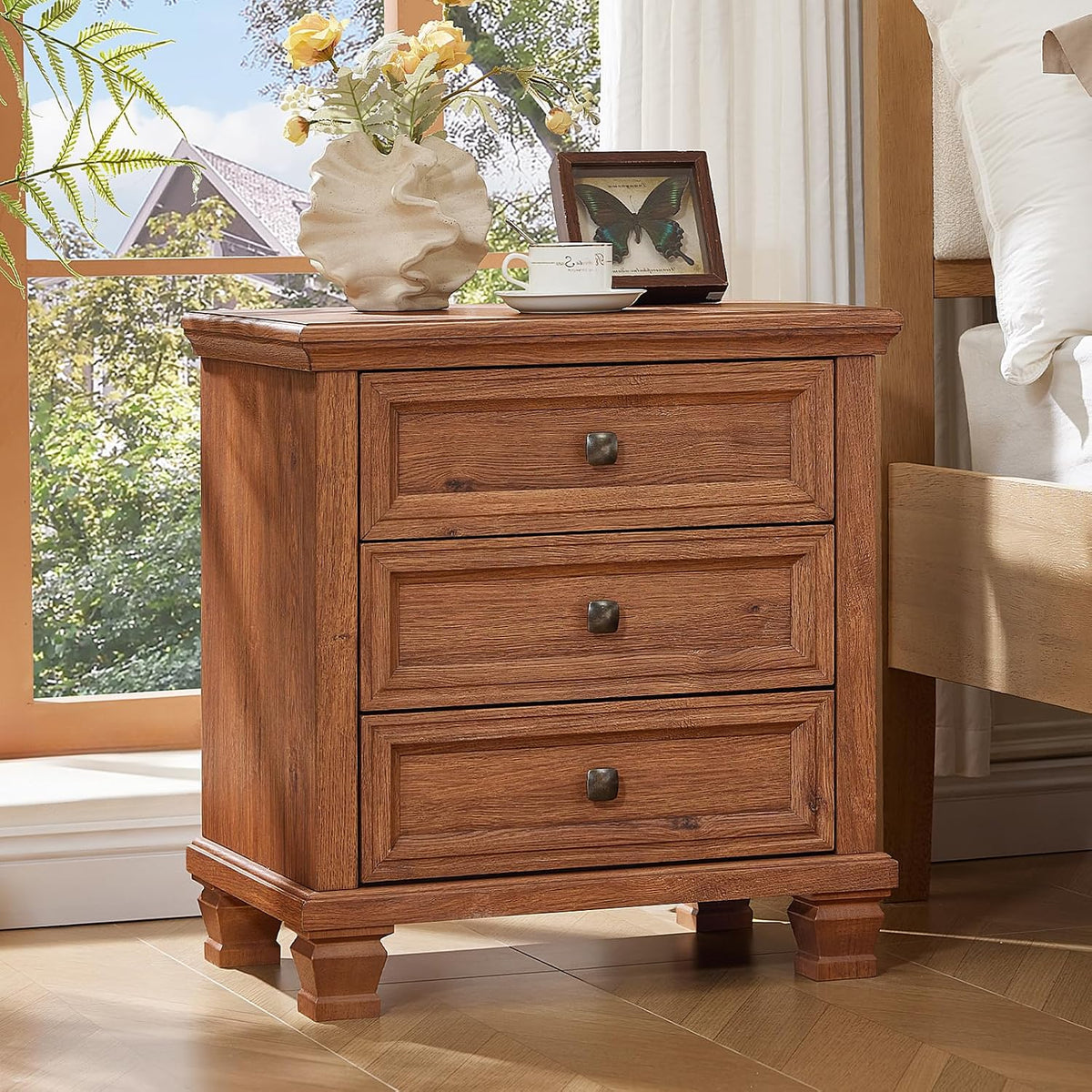 savor life 3-drawer farmhouse nightstand with solid wood, package contents