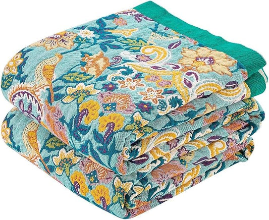 Boho Blanket Throw Quilt, 100% Cotton Soft Light Weight Throw Blankets by XIBLC