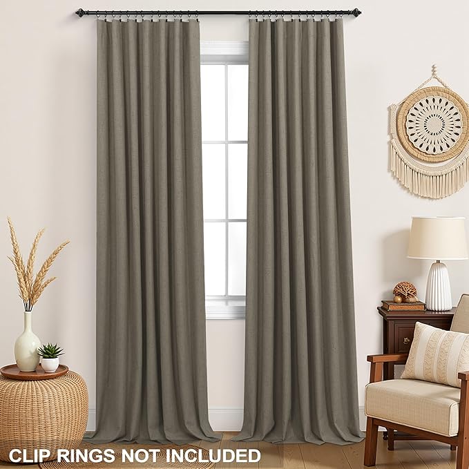 Taupe Brown Linen Blackout Curtains - Image 4