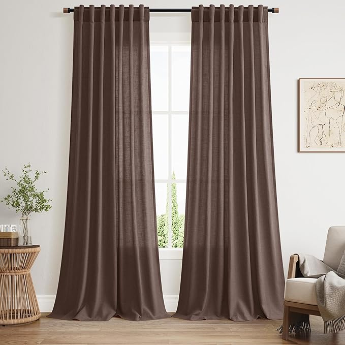 Nanspring Cappuccino Linen Blend Light Filtering Back Tab Curtains 96 Inches by Nanspring