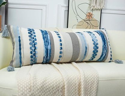 PANOD Boho Long Lumbar Throw Pillow Cover 16 x 36 Blue, Chenille Morocan Extra - Image 2