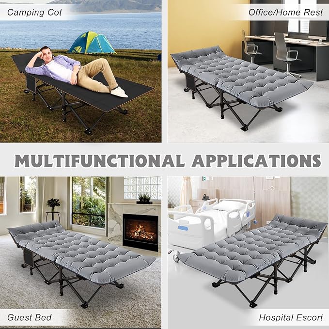 ABORON Camping Cot for Adult 28" Extra Wide, 2PK Heavy-Duty 1200D Oxford Cot - Image 5