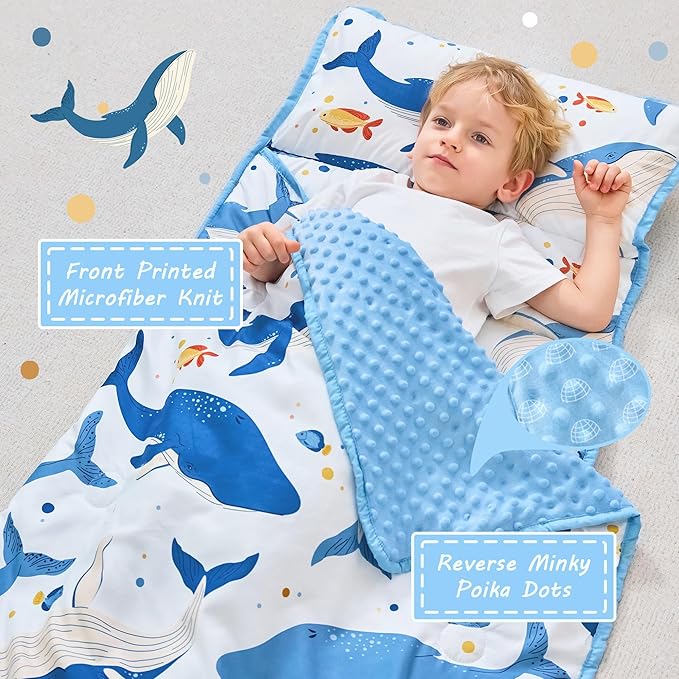 Toddler Nap Mat with Pillow and Blanket, Extra Large Rolled Napping Mats - Image 2