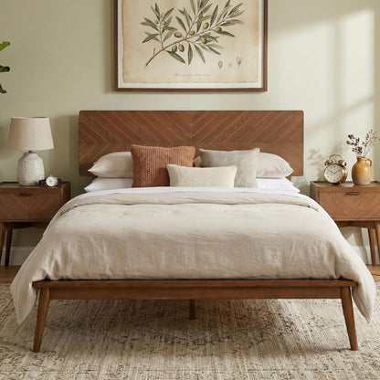 loki solid wood platform bed full, chevron headboard, main product view