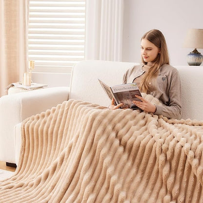 NEWCOSPLAY Super Soft King Blanket Brown Premium Silky Flannel Fleece 3D Ribbed - Image 4