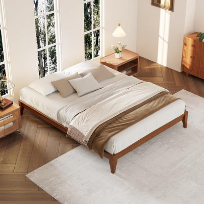 merax full size mid-century solid bamboo wood bed, side view