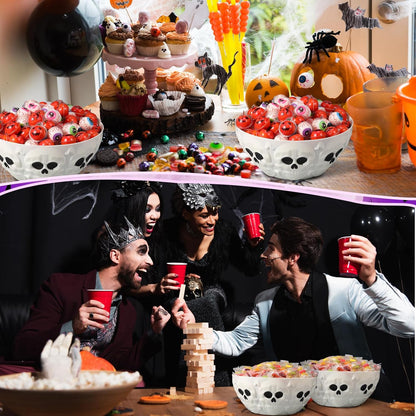 Wiwiqing 2 Pcs Halloween Candy Bowls Skeleton Skull Plastic Bowl Dish