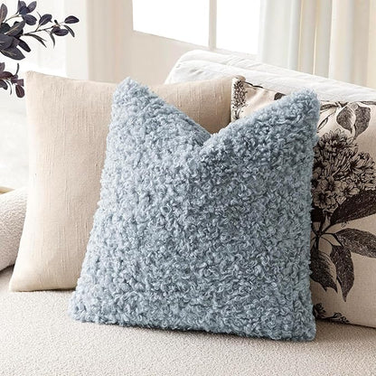 Foindtower 2 Pieces 16x16 Inch Misty Blue, Faux Fur Throw Pillow Cover Accent - Image 5