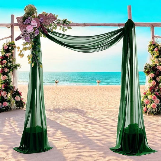 MDS Halloween Chiffon Draping Fabric - 2 Panel, 30" Wide x 40ft Long - Sheer Spooky Arbor & Canopy Drapery for Haunted House Backdrops, Party Ceilings, DIY Costumes & Themed Events - Hunter Green (Pack of 2)