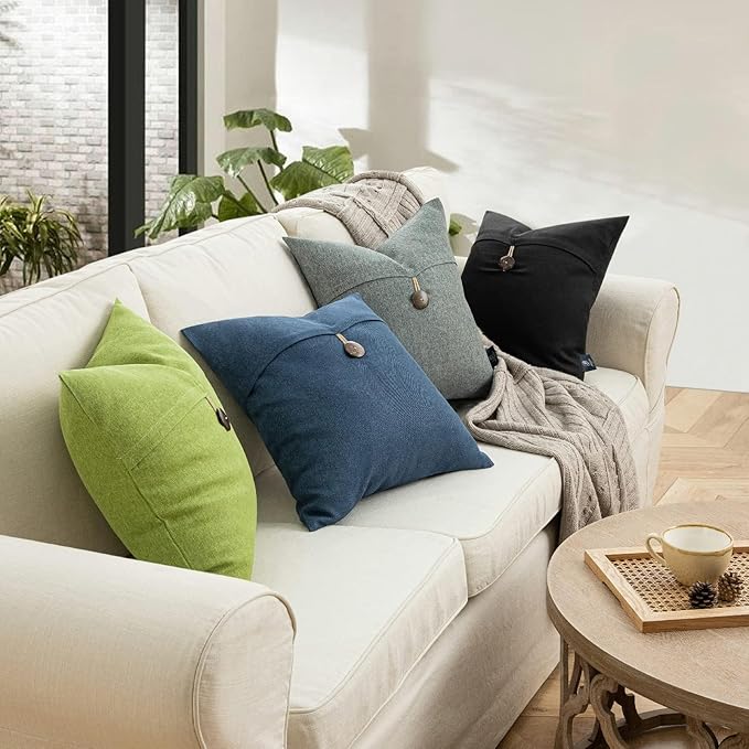 Phantoscope Pack of 2 Farmhouse Throw Pillow Covers Button Vintage Linen - Image 5