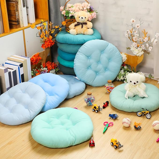 Fumete 12 Pcs Floor Pillows Cushions Seating 16 x 16 Inches Color Round Seat - Image 4